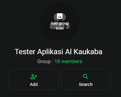 Grup WhatsApp Tester Aplikasi Al Kaukaba, 18 anggota