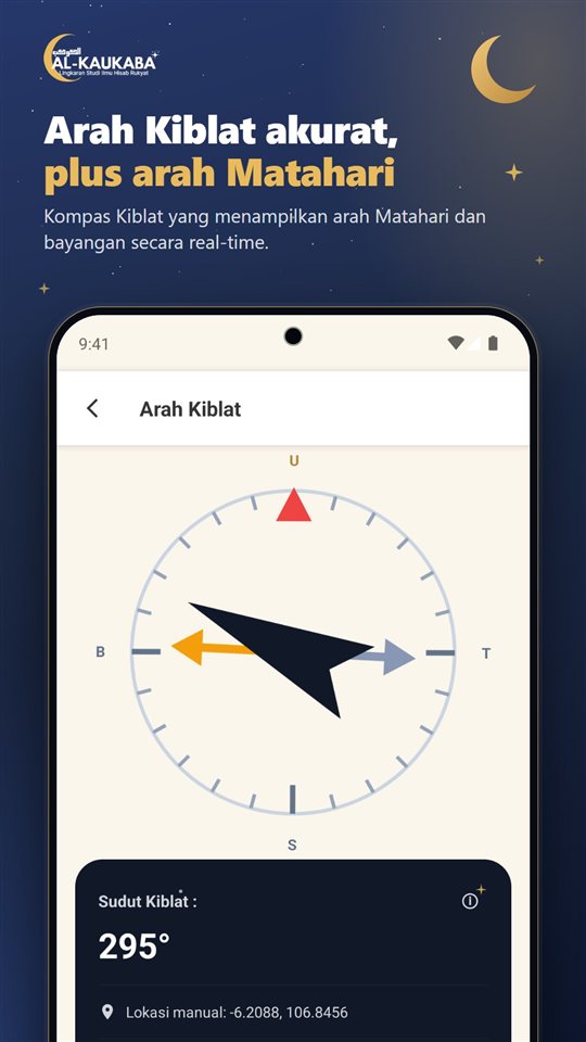 Fitur arah kiblat di Al-Kaukaba