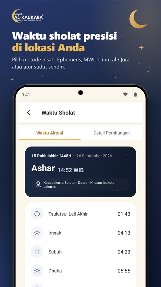 Fitur jadwal waktu sholat di Al-Kaukaba